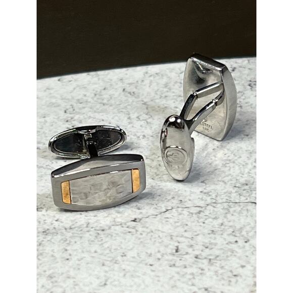 Bailey Banks & Biddle cufflinks hammered stainless steel 18k gold sleek formal - Picture 4 of 8